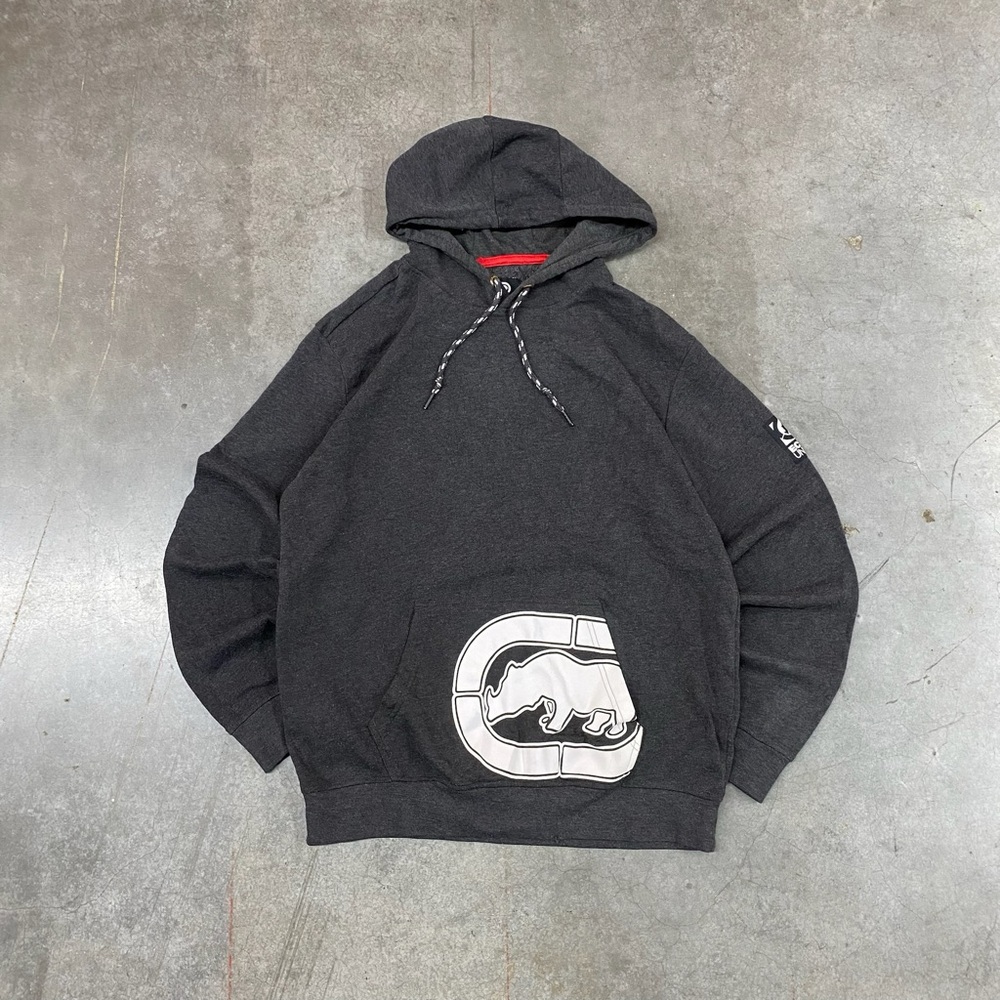 Ecko Unltd Y2K Pullover Hoodie Dark Grey Logo Front Size L